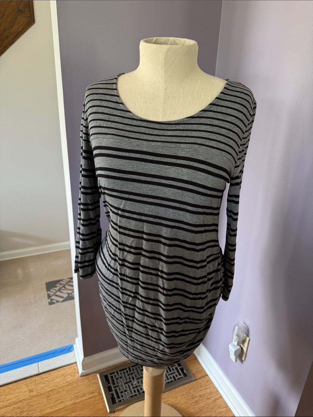 Striped Grey & Black Long Sleeve Maternity Top